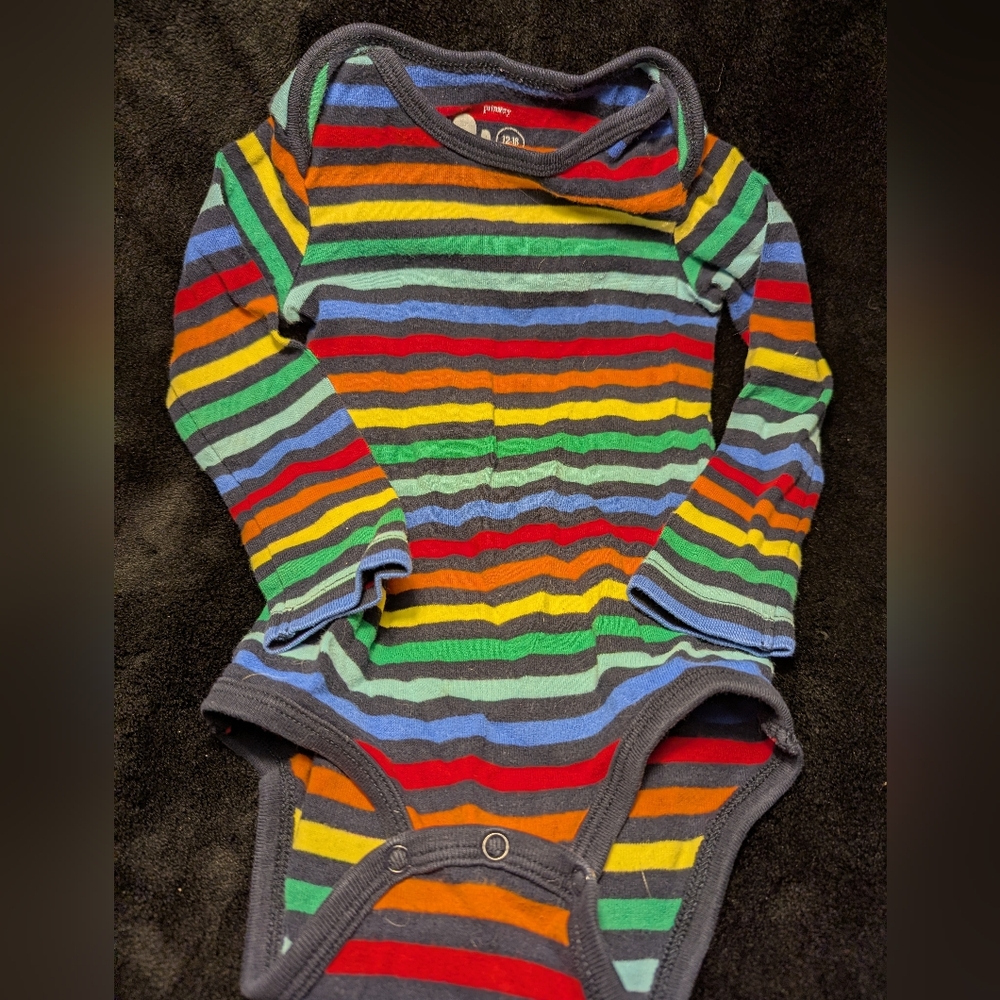 Primary Organic Rainbow Striped Onesie, 12-18 Months